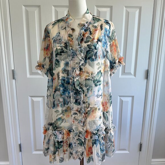 Aladore Floral Blue Orange Ruffle Tie Summer Vacation Cocquette Girl Dress Size6 - Picture 6 of 12